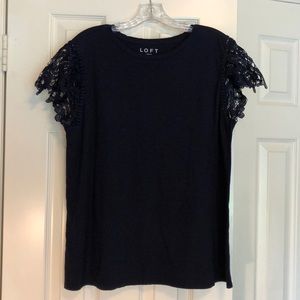 LOFT Navy T-shirt Lace Sleeves